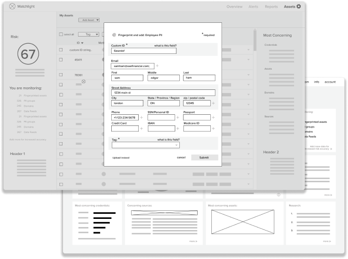 matchlight early wireframes