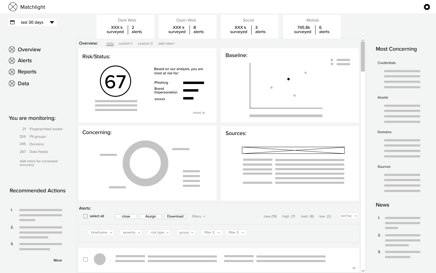 matchlight early wireframe dashboard